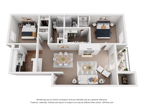 Floor plan for 2 beds, 2 baths, 976 sqft